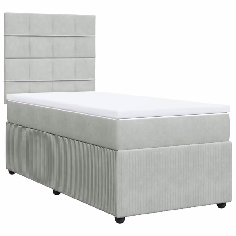 Giroletto a Molle con Materasso Grigio Chiaro 100x200cm Velluto