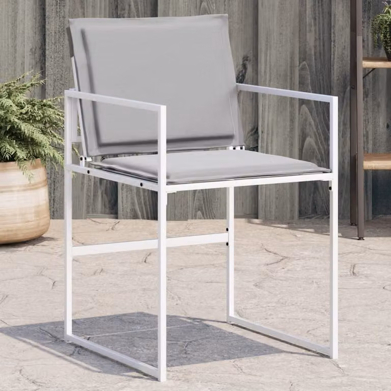 Set di 4 sedie da giardino vidaXL in acciaio verniciato e textilene con cuscini, bianche e grigie