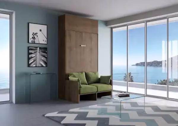 Letto a scomparsa una piazza e mezzo Kentaro Kivio con divano e pensile, colore noce e verde – 2