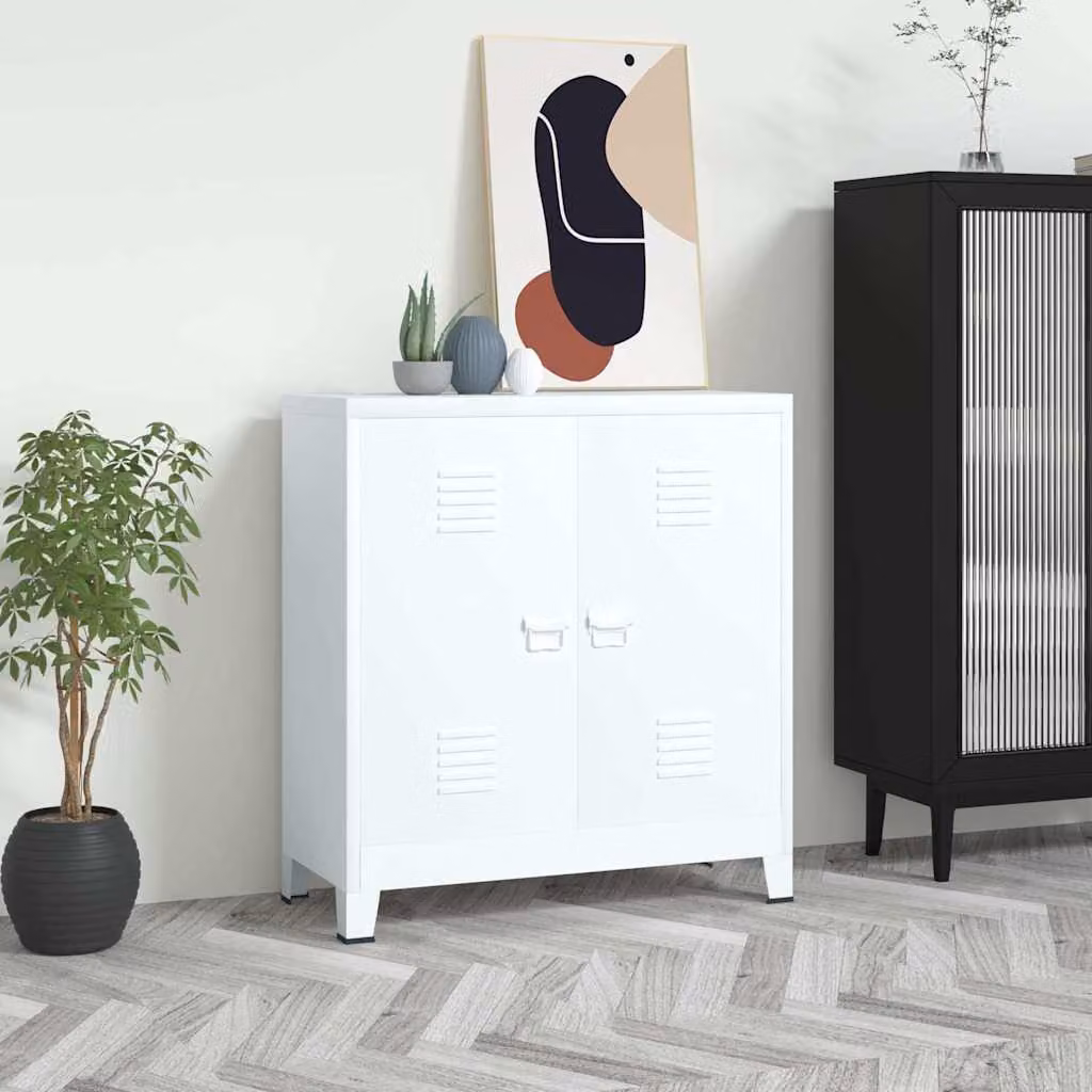 vidaXL Armadio Classificatore Industriale Bianco con Ante a Battente e Ripiani Regolabili L: 90 cm, P: 40 cm, H: 100 cm – 1