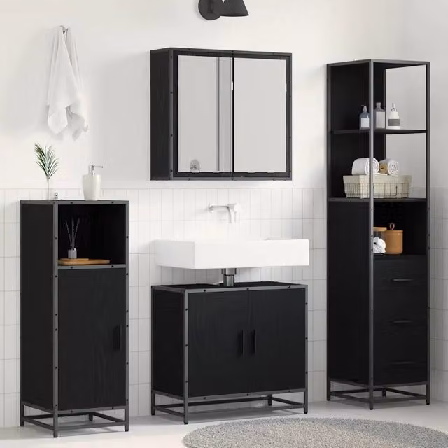 Set di mobili per il bagno 3 pz Rovere Nero 3402328