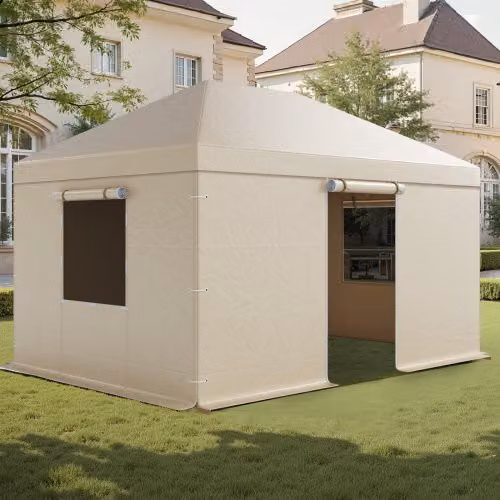 Copertura Invernale per Gazebo Rigido Vevor Beige con Pareti Laterali e Finestre in Rete L: 441 cm, P: 310 cm, H: 216 cm