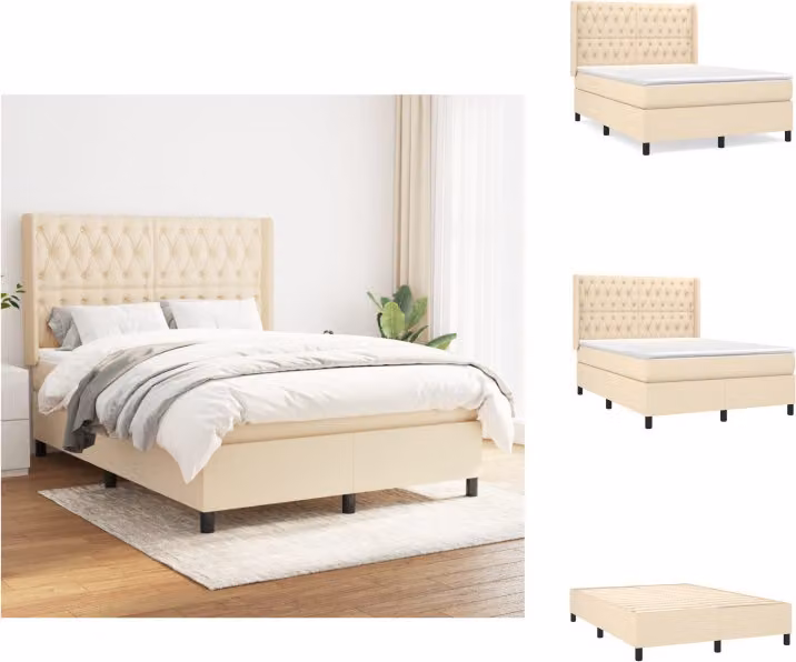 vidaXL Letto a molle con materasso crema 140x200 cm in tessuto - Letti e strutture letto