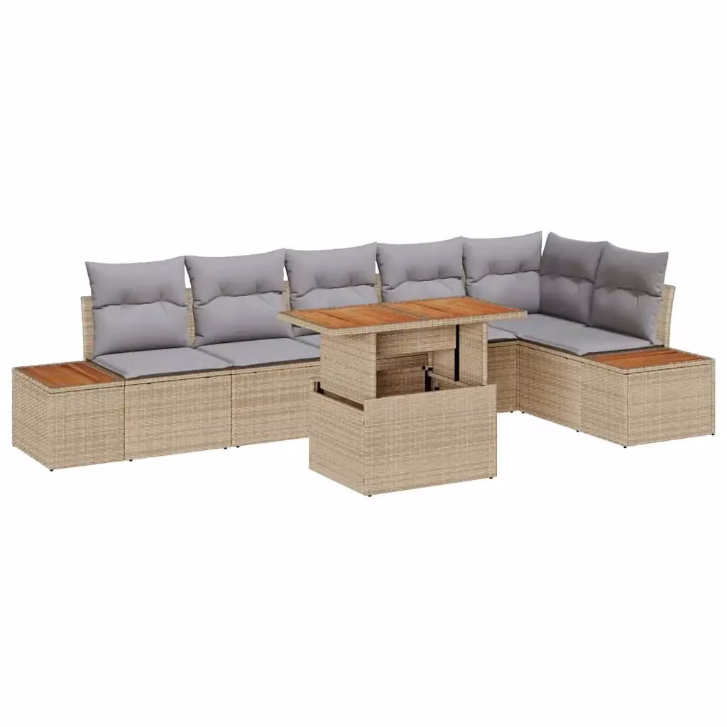 Set Divano da Giardino 7 pz vidaXL in Rattan Beige e Metallo Nero – 2