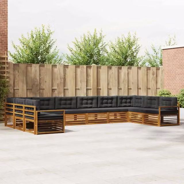 Set di divani da giardino vidaXL in legno di acacia massello con 11 pezzi, colore beige e antracite