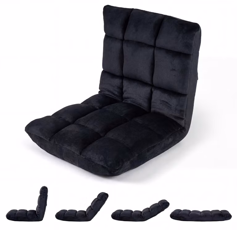 Sedia da pavimento COSTWAY con schienale regolabile, poltrona da pavimento imbottita, cuscino da pavimento pieghevole, sedia da meditazione, poltrona relax, cuscino thailandese, nero