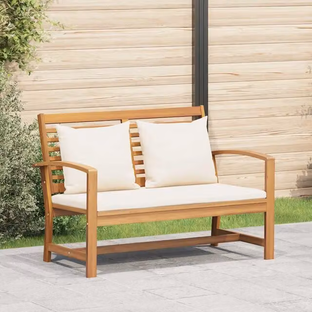 Panchina da giardino vidaXL in legno di teak con cuscini marrone e beige L: 110 cm, P: 66 cm, H: 76 cm – 1