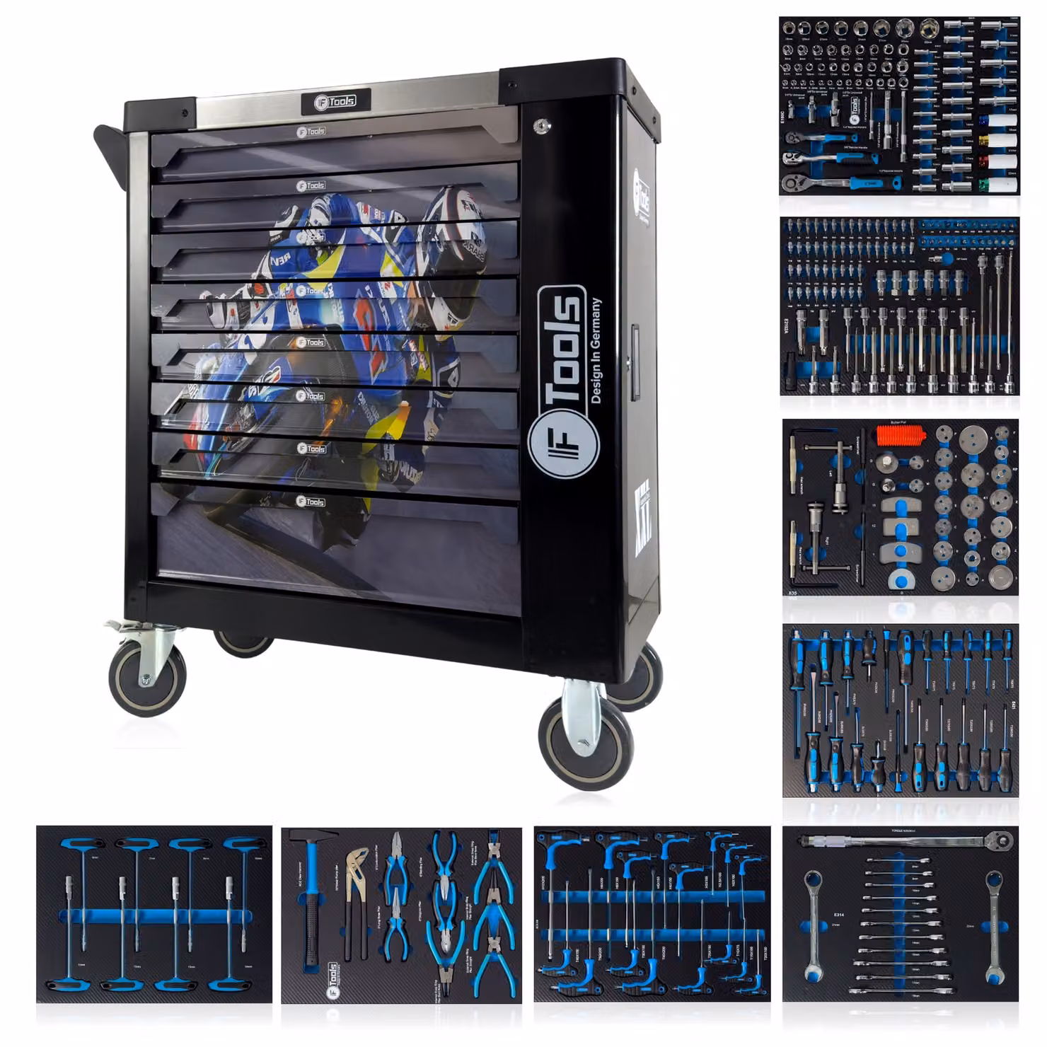 Toolcar F-Tools Moto-88 Carrello portautensili Carrello da officina 8 cassetti pieni di utensili