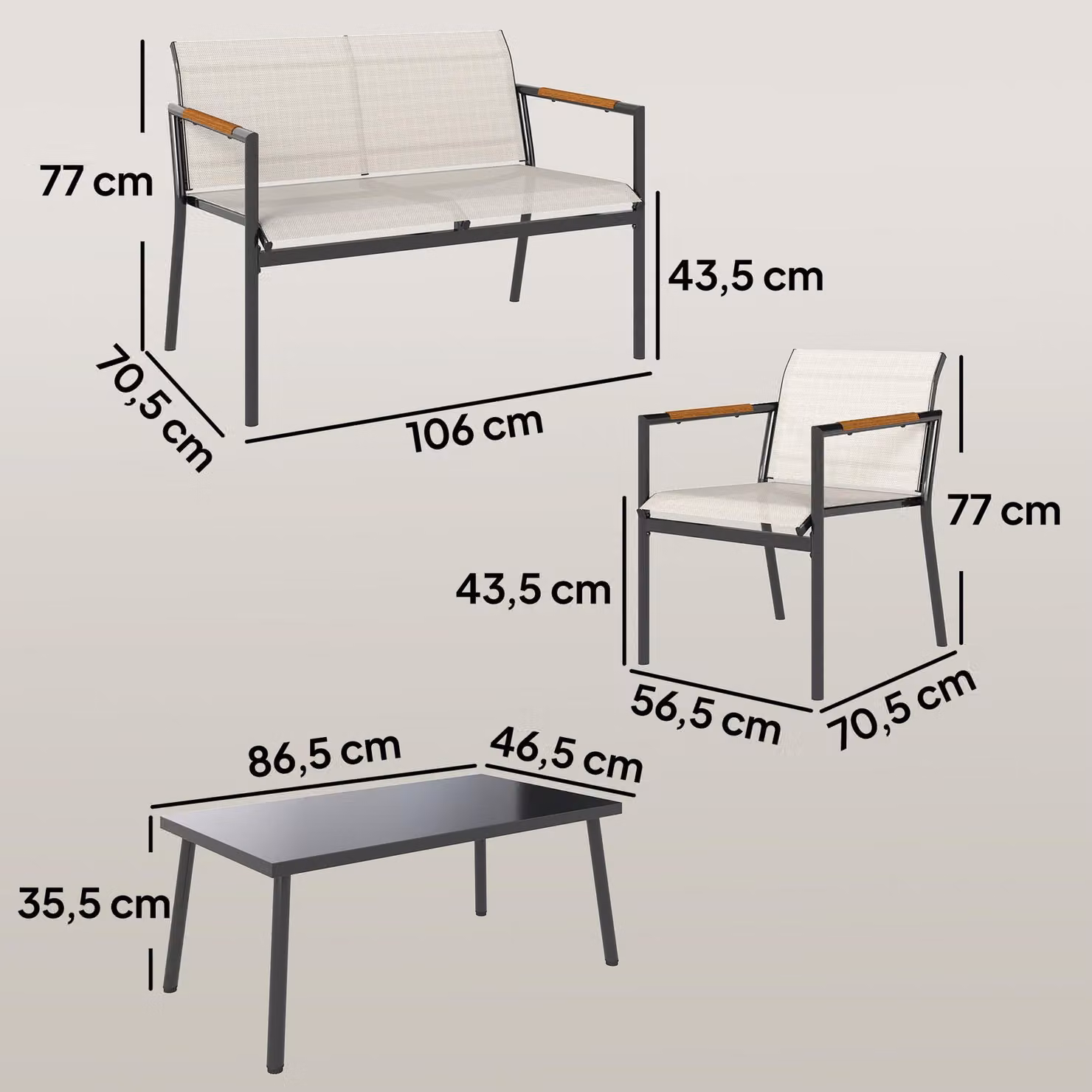 Set di mobili da giardino Outsunny, salottino per 4 persone, salotto da giardino traspirante