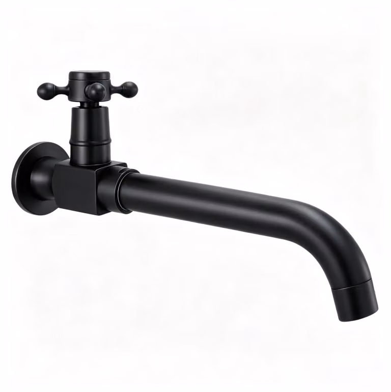 Rubinetto a parete per acqua fredda, girevole a 360°, 24 cm, in ottone, colore nero