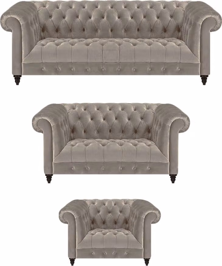 Wohnzimmer Chesterfield Komplett 3tlg Sofas Couch Grau Sessel Polstermöbel