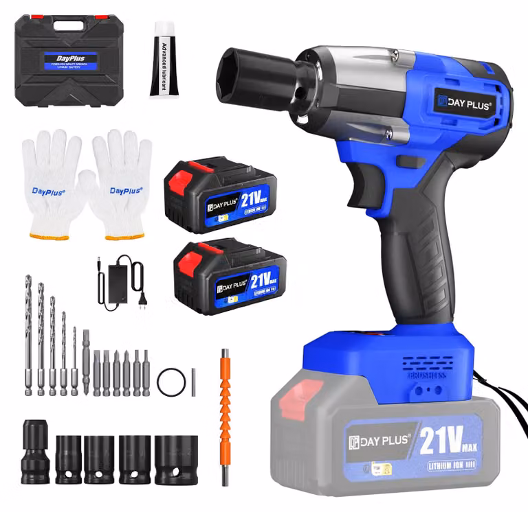 Avvitatore a percussione a batteria - Chiave dinamometrica brushless - 1500 Nm - Attacco quadrato da 1,27 cm - 3-in-1 - 2 batterie da 4,0 Ah - 4 bussole da 14–22 mm e 12 punte da trapano - Valigetta per il trasporto