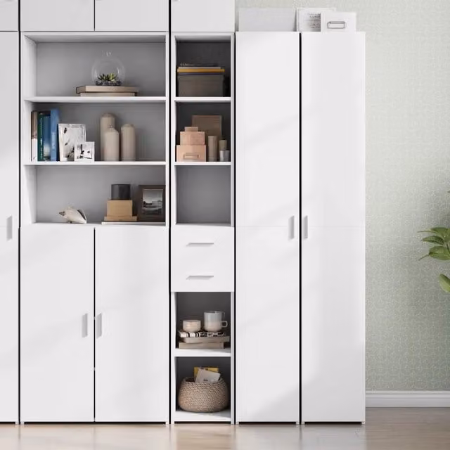 Credenza-Buffet-Armadio da cucina Bianca 30x42,5x185 cm in Legno Multistrato 639896