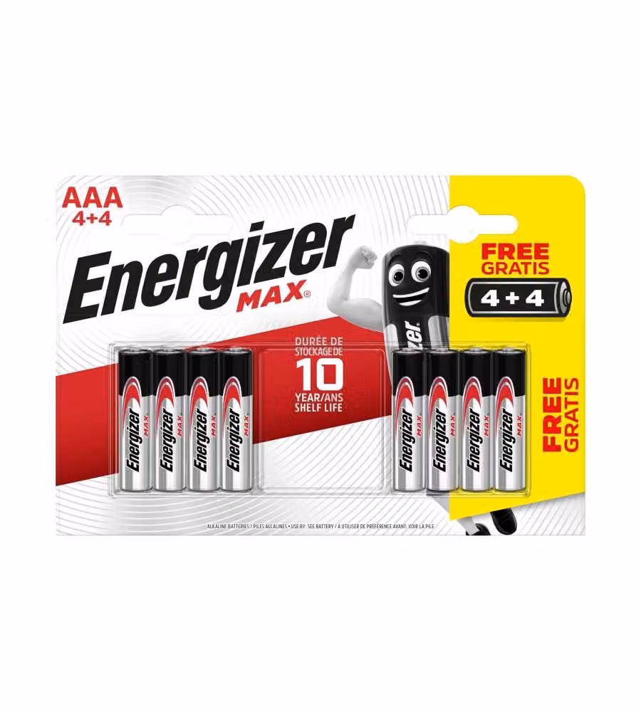 Energizer Batterie Alcaline AAA 8 Pezzi Bianco 4+4 Gratis senza Perdite