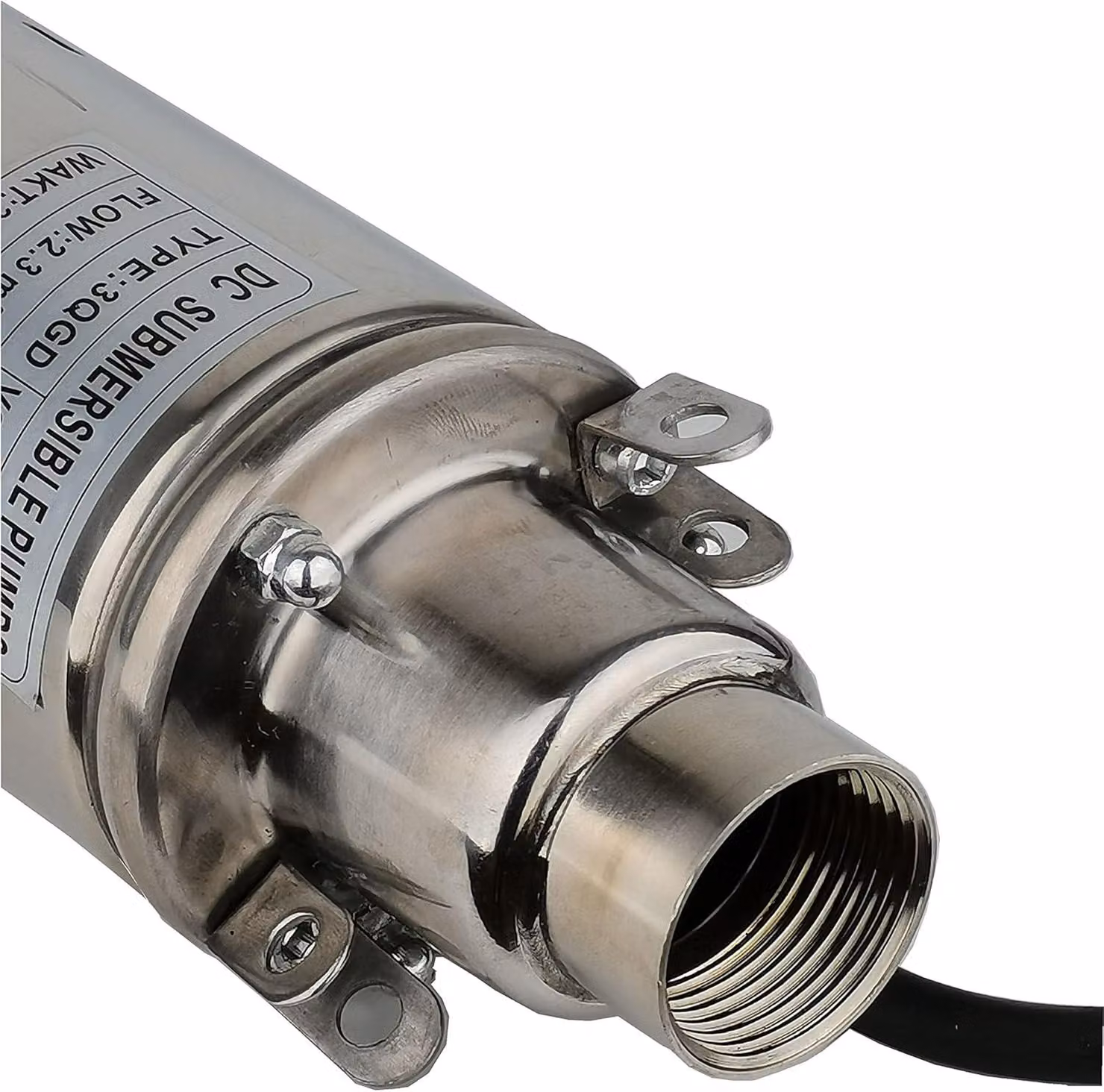 Pompa sommergibile solare a 24V DC, 260W, con una portata di 2300 litri all'ora e un'altezza di sollevamento di 53 metri, con corpo in acciaio inossidabile