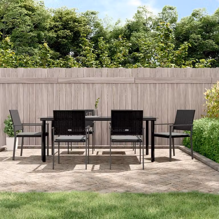 Set da giardino vidaXL in polyrattan e vetro con 7 pezzi, nero e grigio