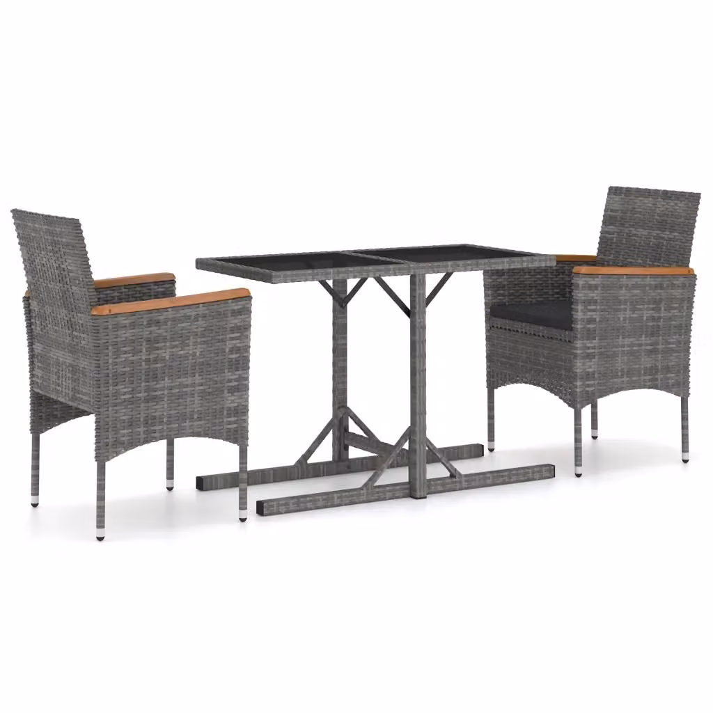 Set da pranzo da giardino vidaXL in rattan e legno di acacia color antracite e grigio con tavolo rettangolare in vetro – 2
