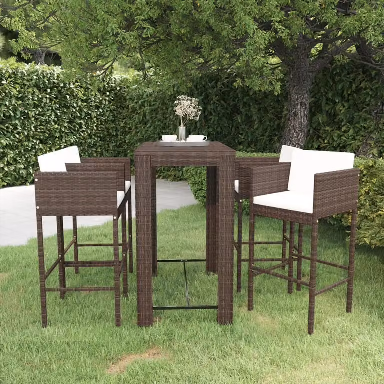 Maison Exclusive - Set da bar da giardino 5 pezzi con cuscini in polyrattan marrone