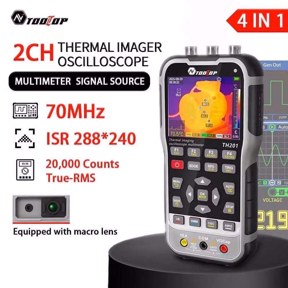 Multimetro termico da 70 MHz, a 2 canali, con termocamera e misurazione True RMS per l'ispezione elettrica