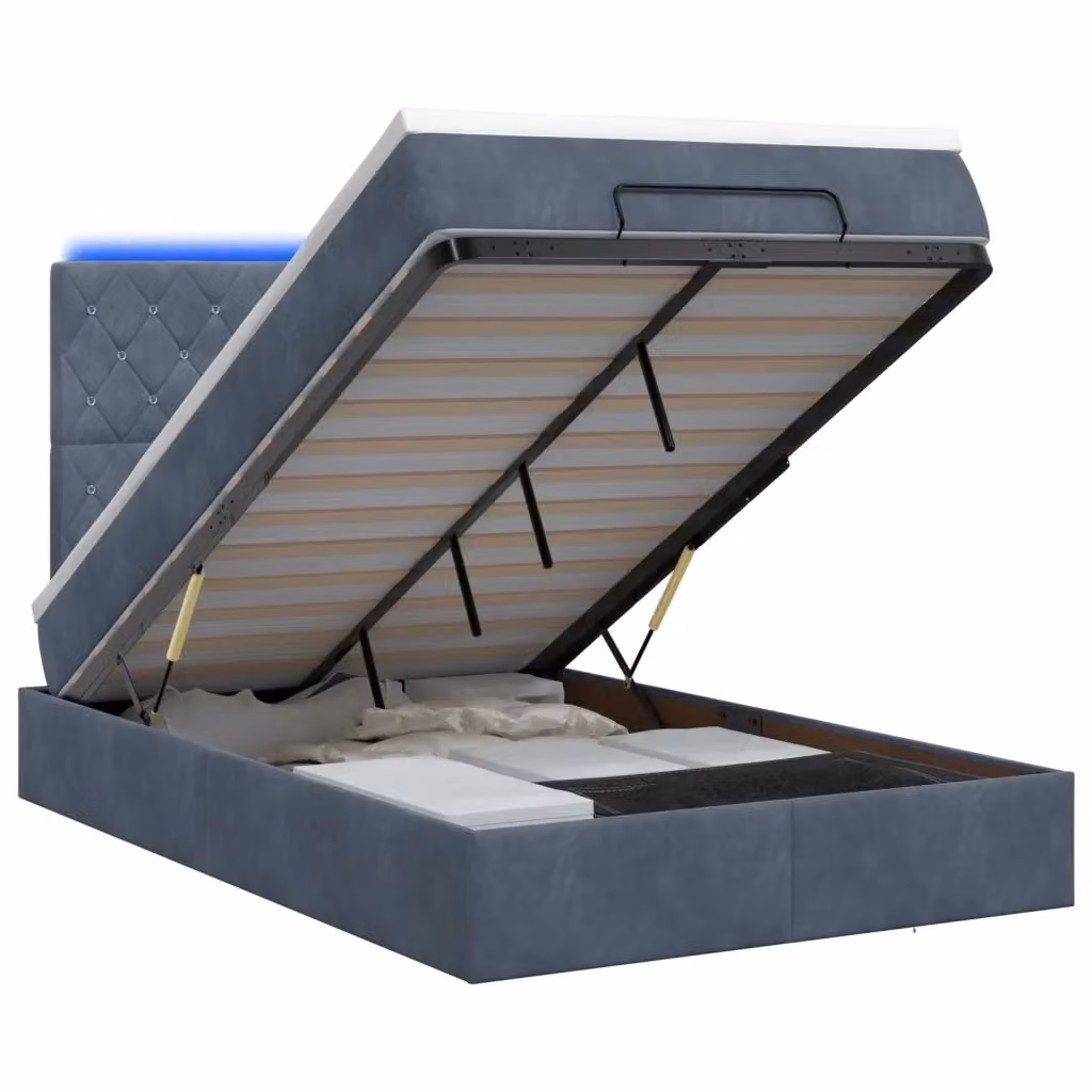 Letto Ottomano con Materasso Ibrido e Illuminazione LED vidaXL, Grigio e Bianco, L/P/H: 200 x 120 x 88 cm – 2