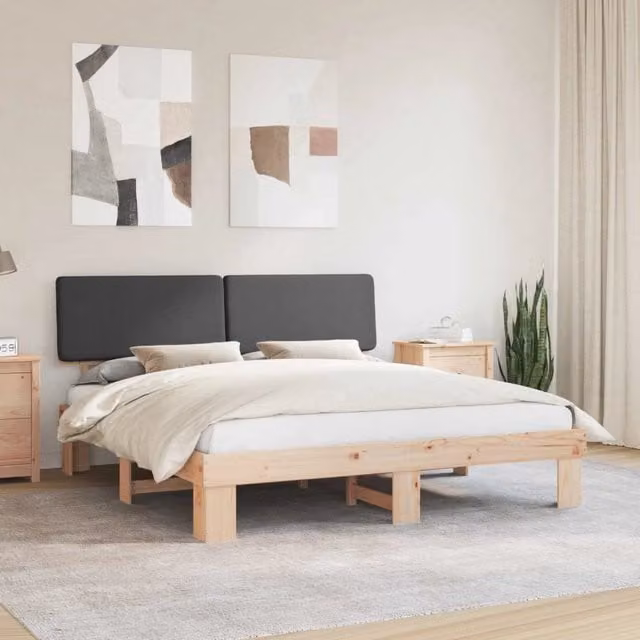 Letto moderno vidaXL con testiera rivestita in tessuto grigio e struttura in legno di pino, L/P/H: 180 x 200 x 186 cm – 1