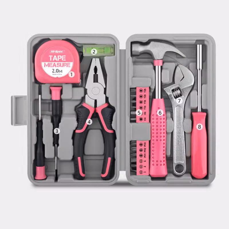 ZELURXX Set di attrezzi da 20 pezzi per la casa, multifunzionale, cacciaviti, chiavi inglesi, cassetta degli attrezzi da riparazione, 20 x 12 x 5 cm, rosa