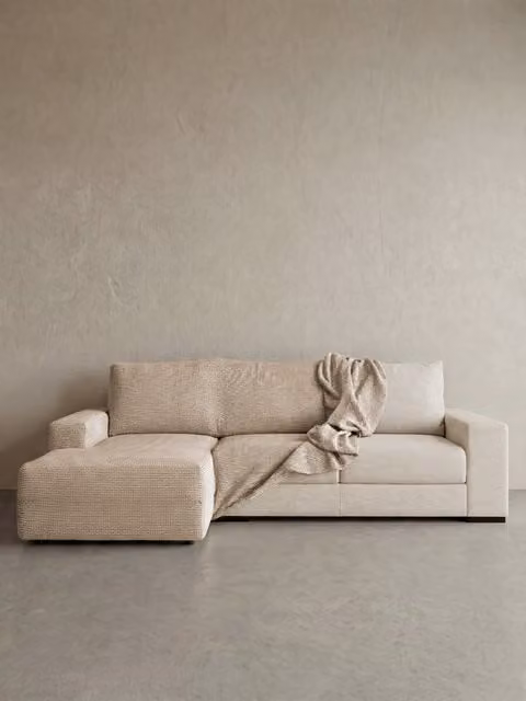 Fodera per divano chaise longue Coven Kenay Home in lino jacquard, larghezza: 300 cm, disponibile in beige, bianco o grigio
