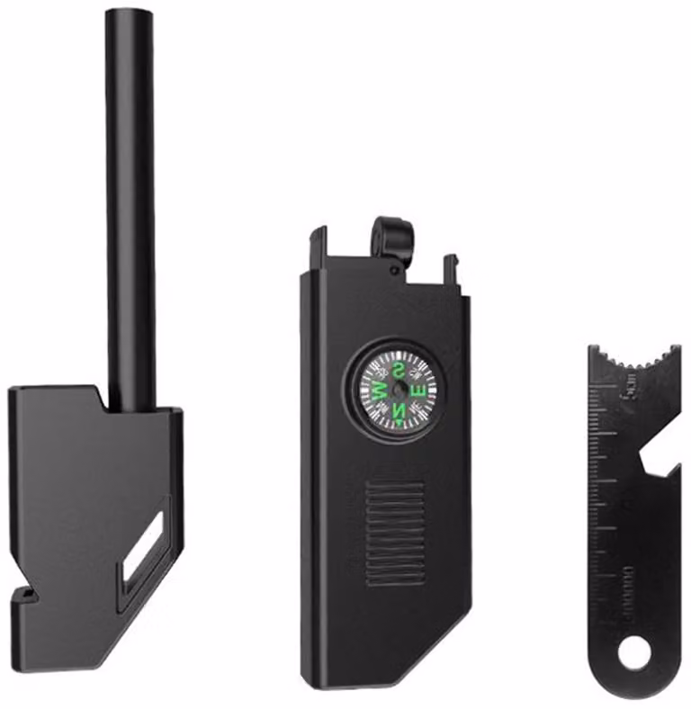 Go Go Gadget – Multitool 6-in-1 – Überleben – Kit di emergenza – Preparazione – Accendifuoco – 1 pezzo – Nero