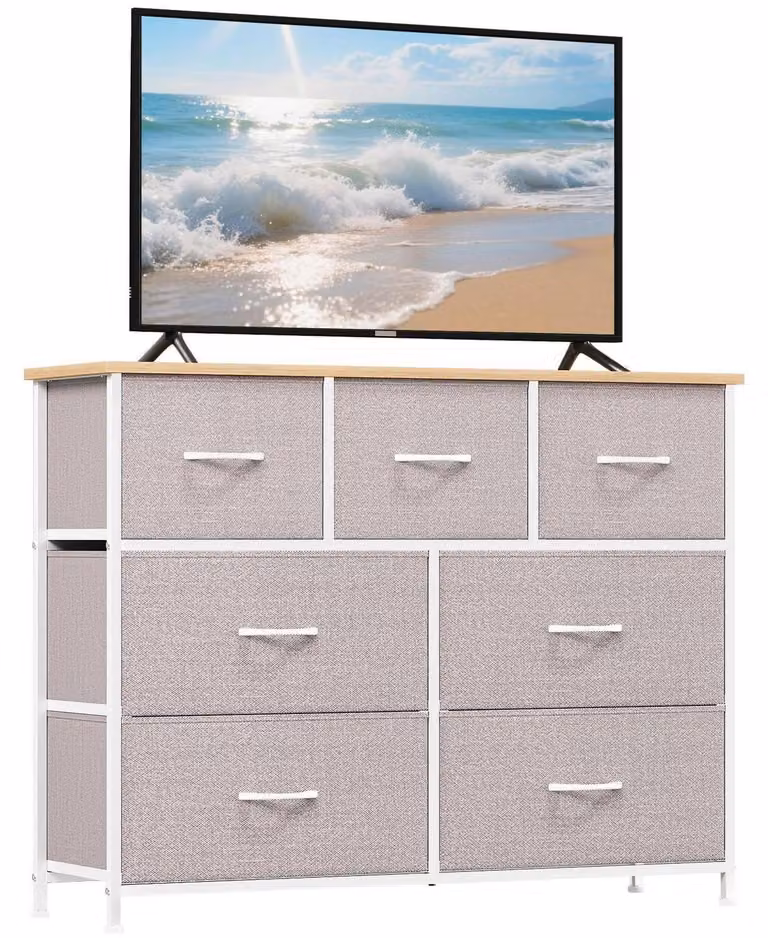 Comò in tessuto con 7 cassetti, colore grigio antracite, dimensioni 100 x 77 x 30 cm