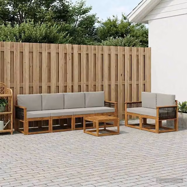 Set di divani da esterno 6 pz Naturale e Grigio Chiaro 3385012