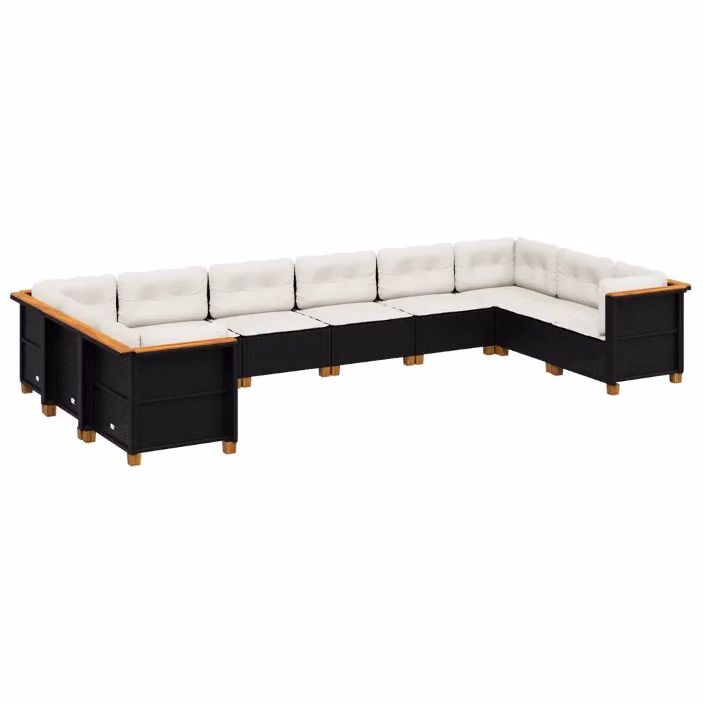 Set di divani da giardino vidaXL in rattan e legno di acacia con cuscini bianchi e neri per esterno – 2