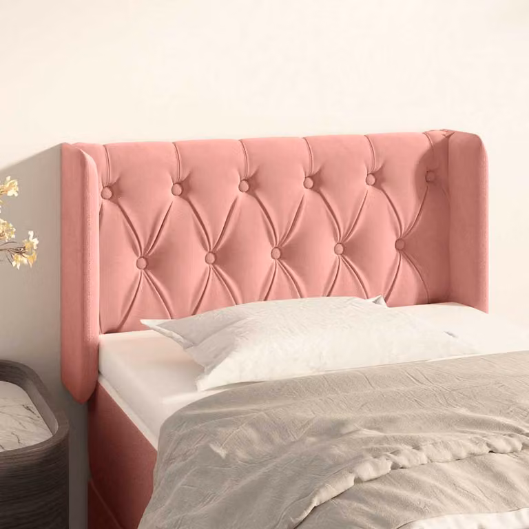 Testiera ad orecchio vidaXL in velluto rosa con struttura in legno L: 83 cm, P: 16 cm, H: 78-88 cm