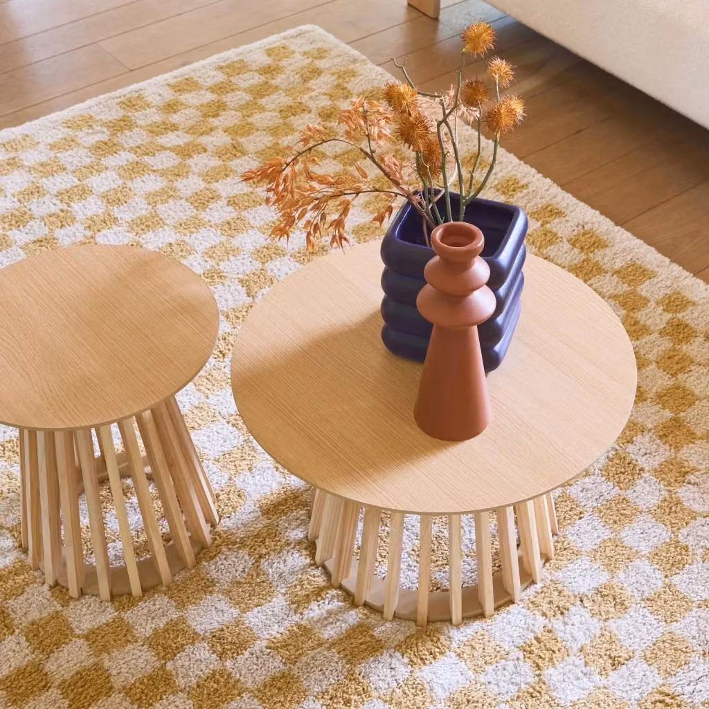 Set di 2 tavolini rotondi Sweek effetto rovere color beige e marrone con top in MDF laminato – 2
