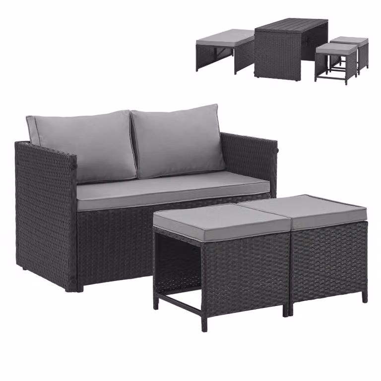 SVITA ATHINA Set di mobili da giardino per esterni Set di mobili da balcone Polyrattan Nero