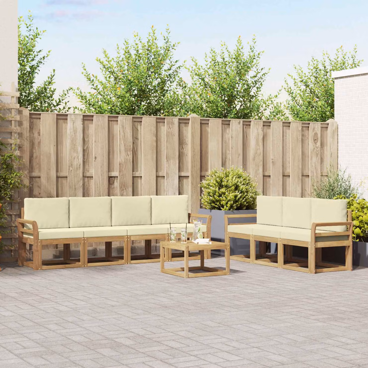 Set di divani da esterno vidaXL 7 pz in legno di acacia con cuscini beige e design moderno a L