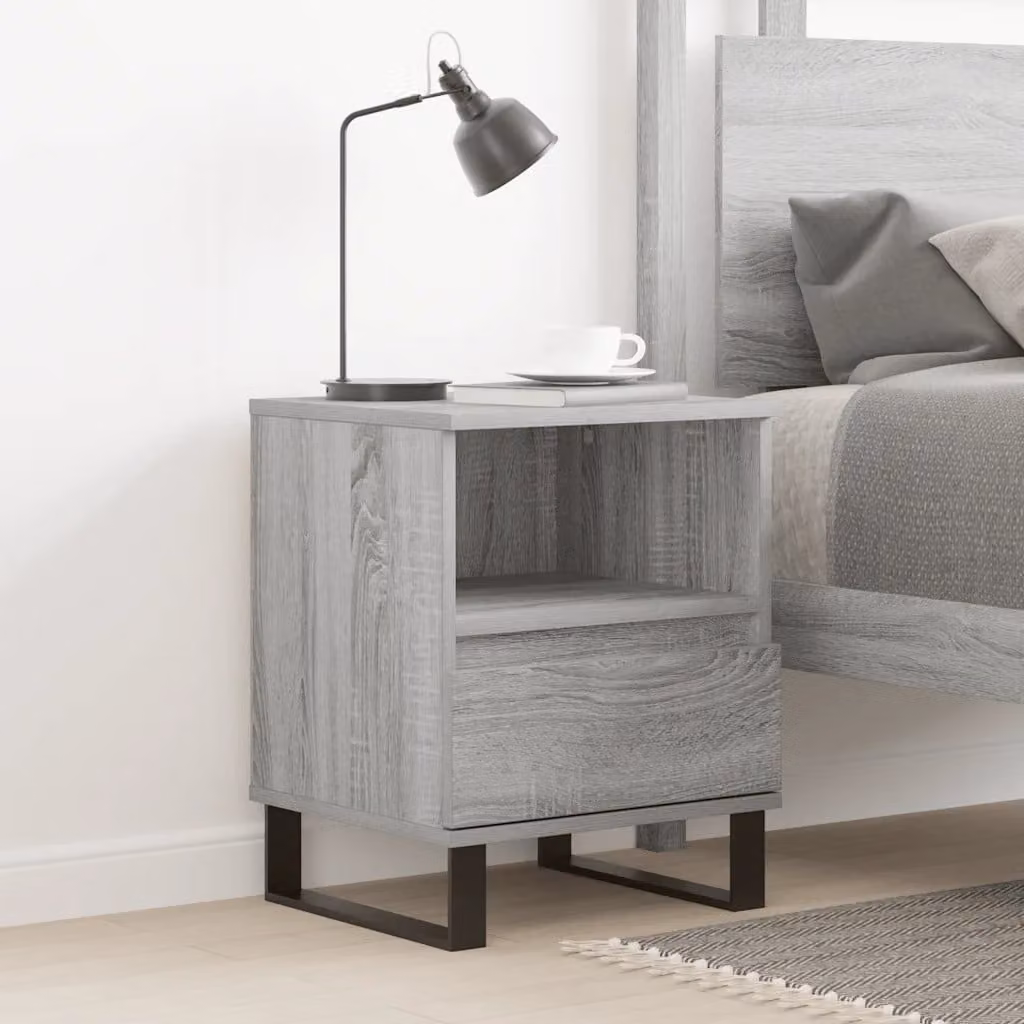 Comodino moderno da parete vidaXL in legno e metallo, Grigio, L 40 cm x P 35 cm x H 50 cm