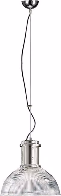 Lampada a Sospensione BEK in Vetro Trasparente Rigato con Struttura in Metallo Nichelato, Attacco E27, IP20, 75W - Rossini Group