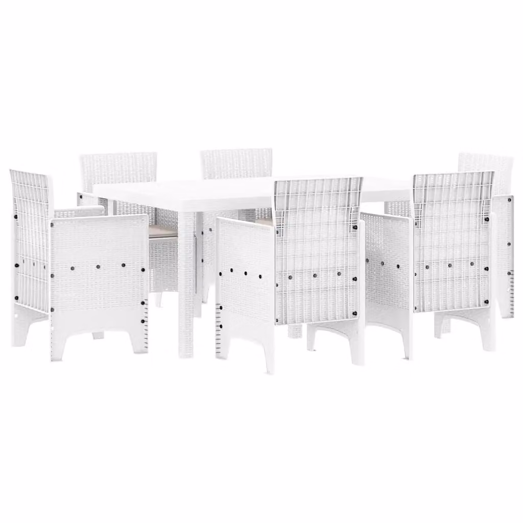 Set da pranzo per giardino e terrazzo vidaXL in 7 pezzi in rattan bianco moderno – 2