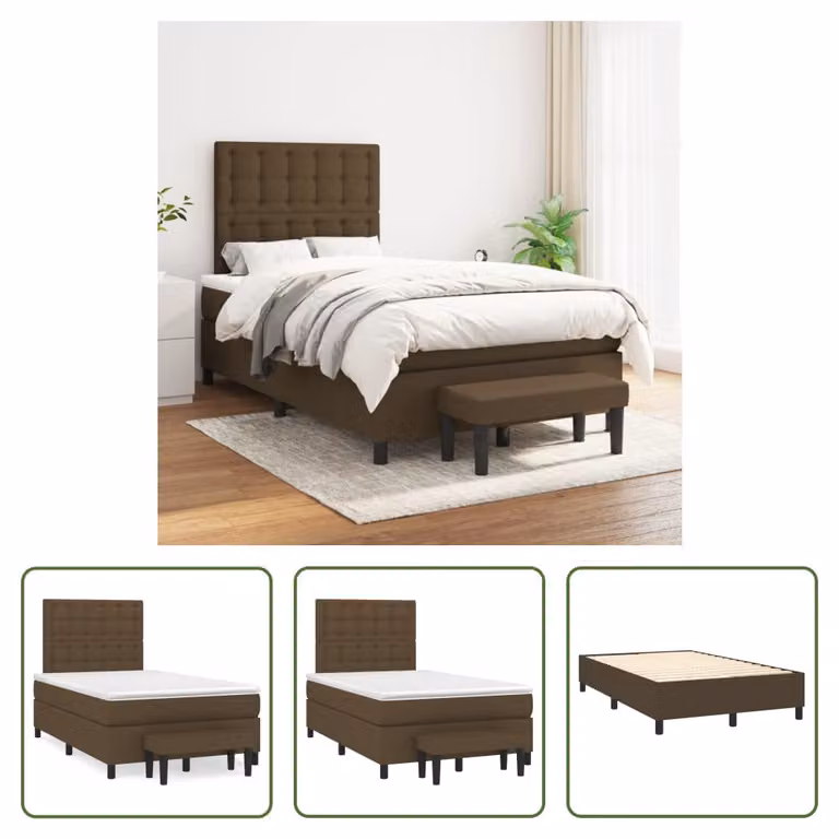 The Living Store Letto a molle con materasso marrone scuro 120x200 cm in tessuto