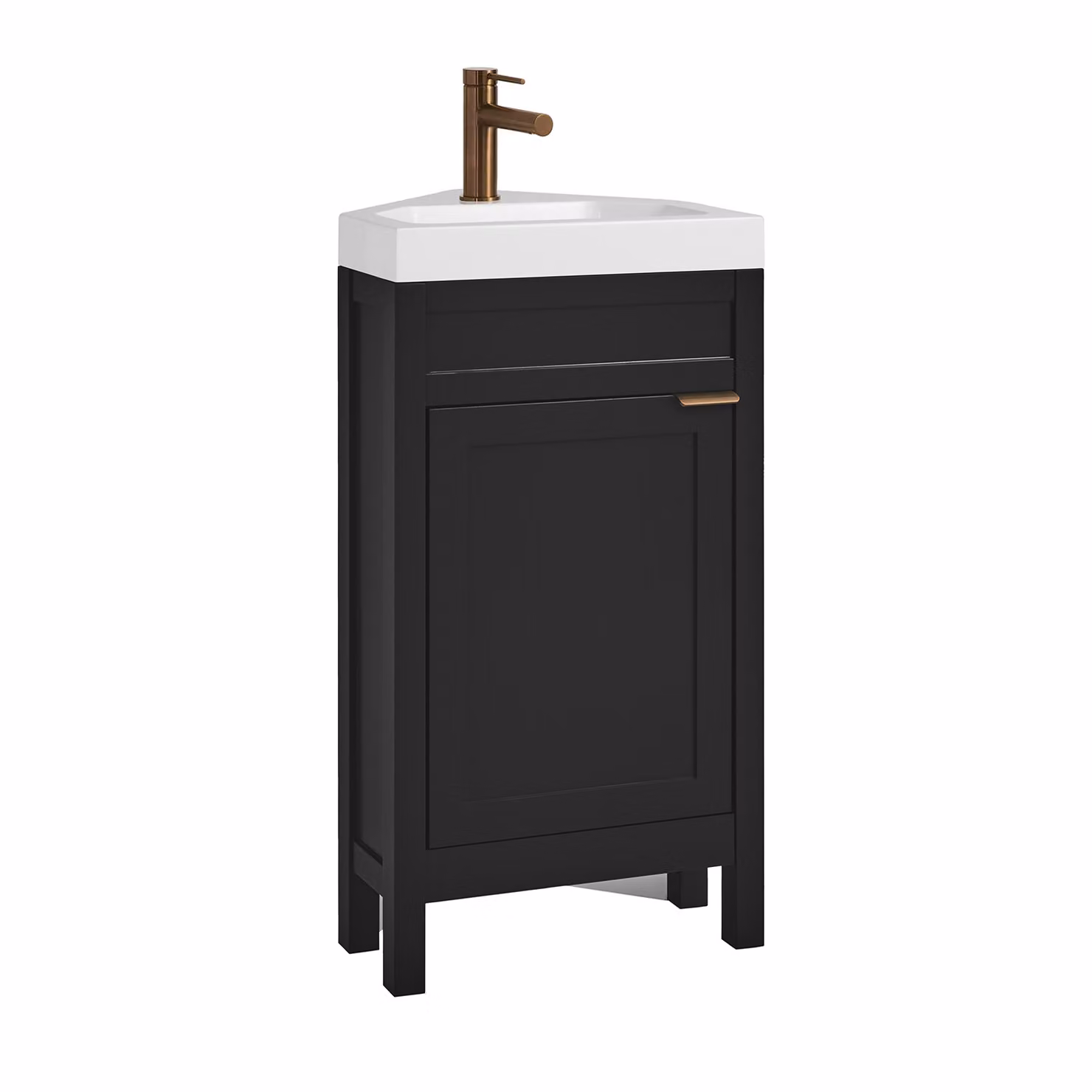 Mobile Bagno Angolare Grigio Nero da 450mm con Lavabo e Maniglia Moderna con Impugnatura a Dito in Rame Satinato - Warwick