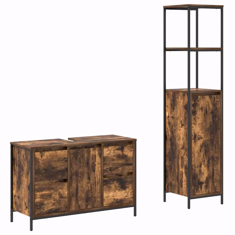 Set di mobili per il bagno moderno vidaXL composto da mobile lavabo e mobile contenitore in legno e metallo, colore marrone e nero, L/P/H: 165 x 44 x 90 cm