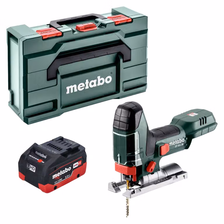 Seghetto alternativo a batteria Metabo ST 18 L 90 18 V 90 mm + 1 batteria LiHD da 5,5 Ah + Metabox - senza caricabatterie