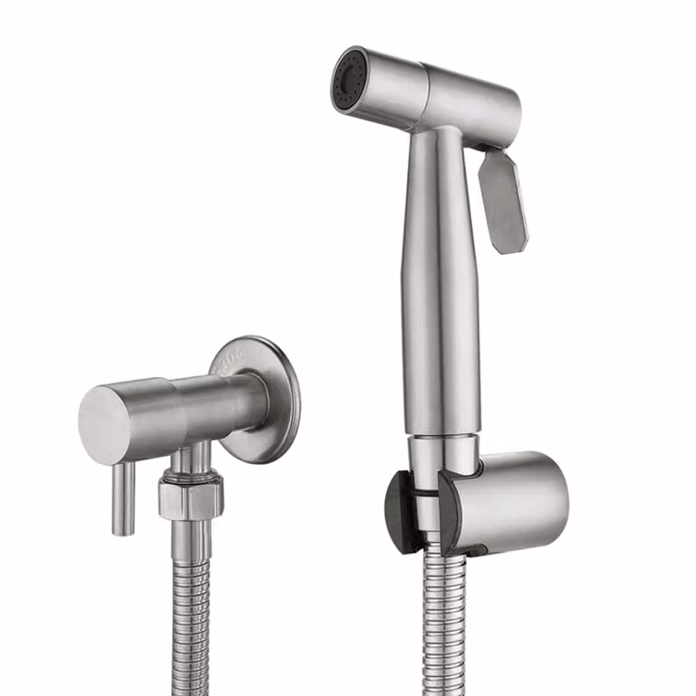 set di pistole a spruzzo per WC in acciaio inox 304, doccetta a pressione, risparmio idrico, adesivo incluso, installazione senza foratura, argento