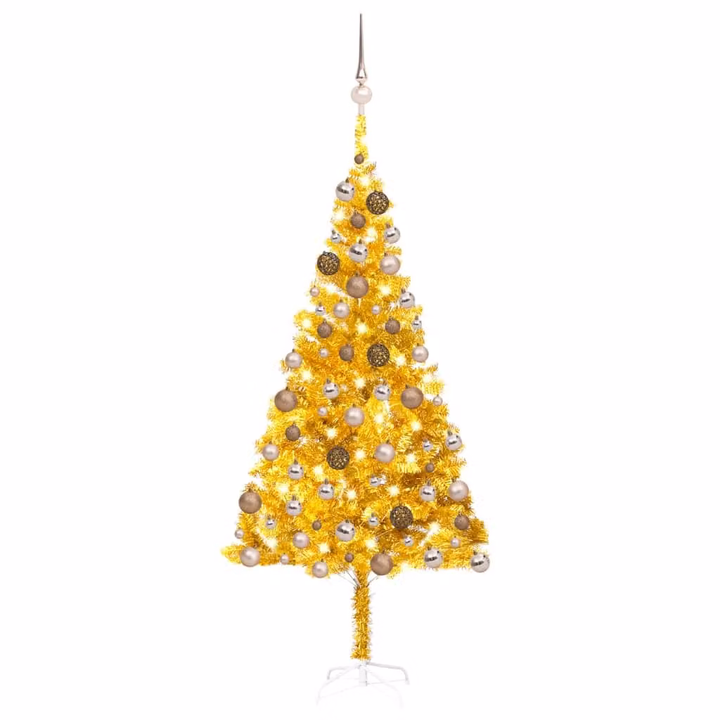 Albero di Natale artificiale luci e decorazioni oro 180 cm PET