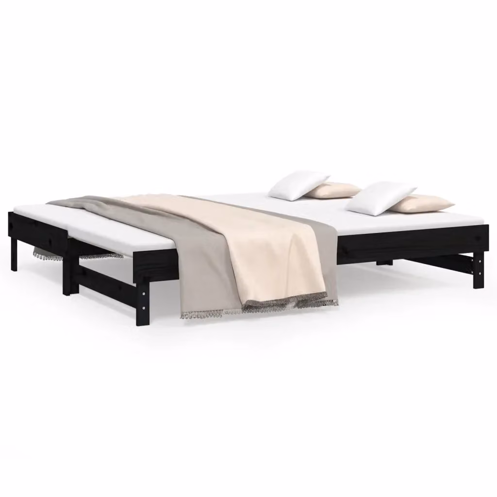 Dormeuse estraibile vidaXL in legno massello di pino color nero per camera da letto o soggiorno L/P/H: 202,5 x 104,5 x 33,5 cm – 2