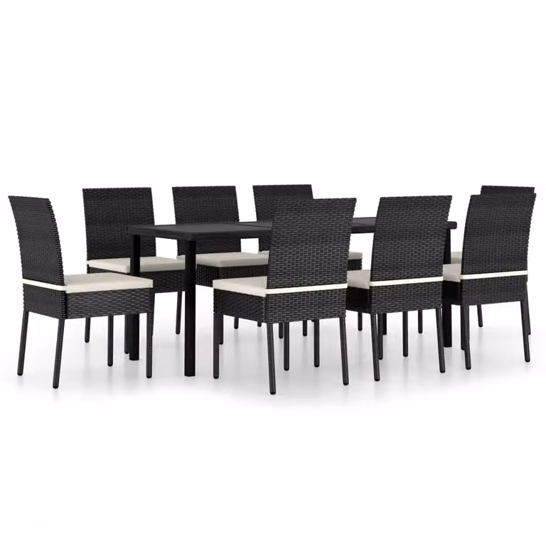 Set da Pranzo da Giardino 9 pz in Polyrattan Nero