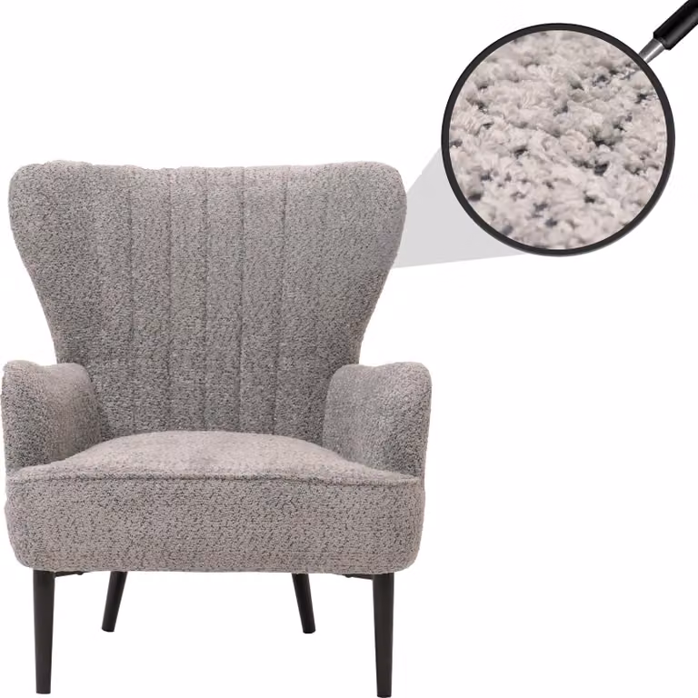 Poltrona relax HWC-K37, poltrona da cocktail/poltrona a orecchie, poltrona imbottita in stile retrò vintage, rivestita in tessuto chenille (500g/m²), colore grigio