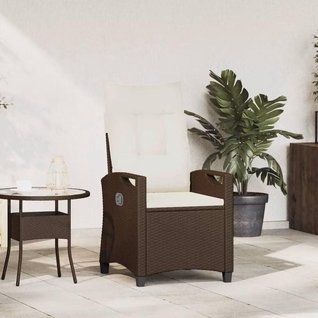Sedia da giardino reclinabile in rattan e metallo lacca marrone per esterno e terrazza L: 56 cm, P: 60 cm, H: 112 cm – 2