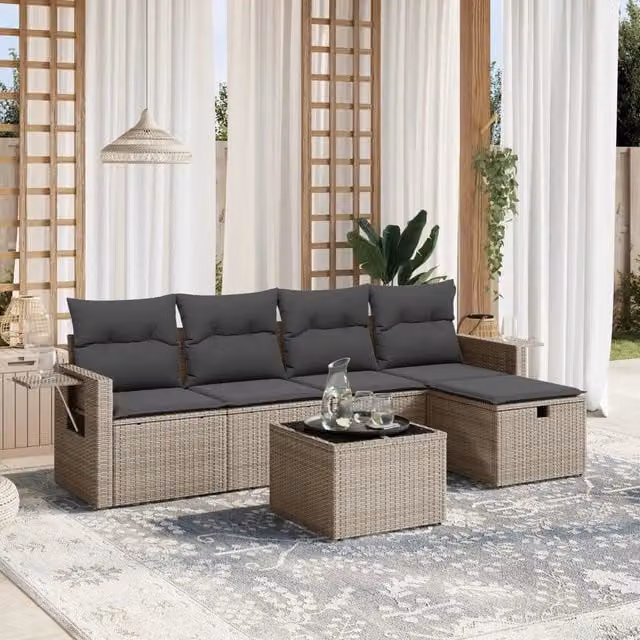 Set Divano da Giardino 6 pz con Cuscini Grigio in Polyrattan 3263786