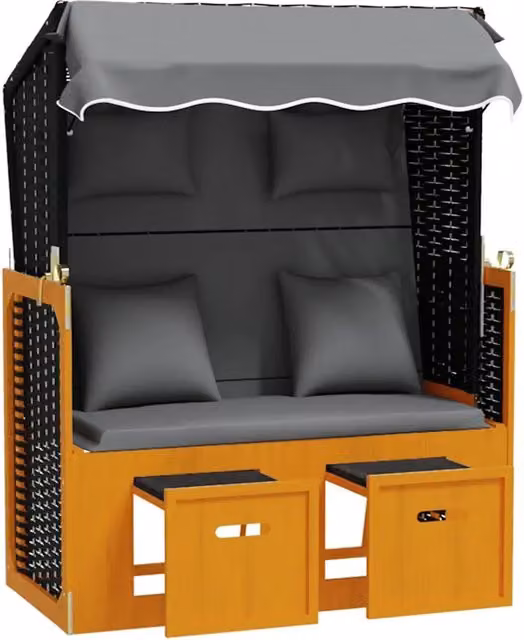Strandkorb con Cuscino Polyrattan Legno Massello Nero Antracite CFW8470313